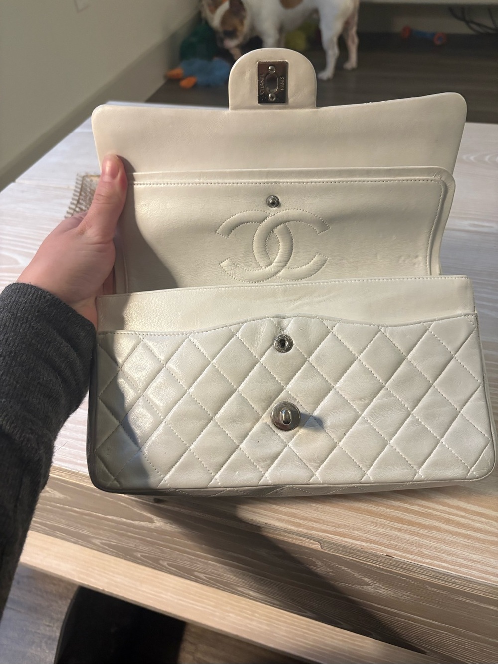 CHANEL White Quilted Lambskin Classic Flap Medium - Picture 10 of 12